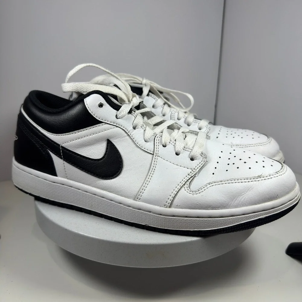 Nike Air Jordan 1 Low White Black Leather Sneakers Men's Size‎ 9